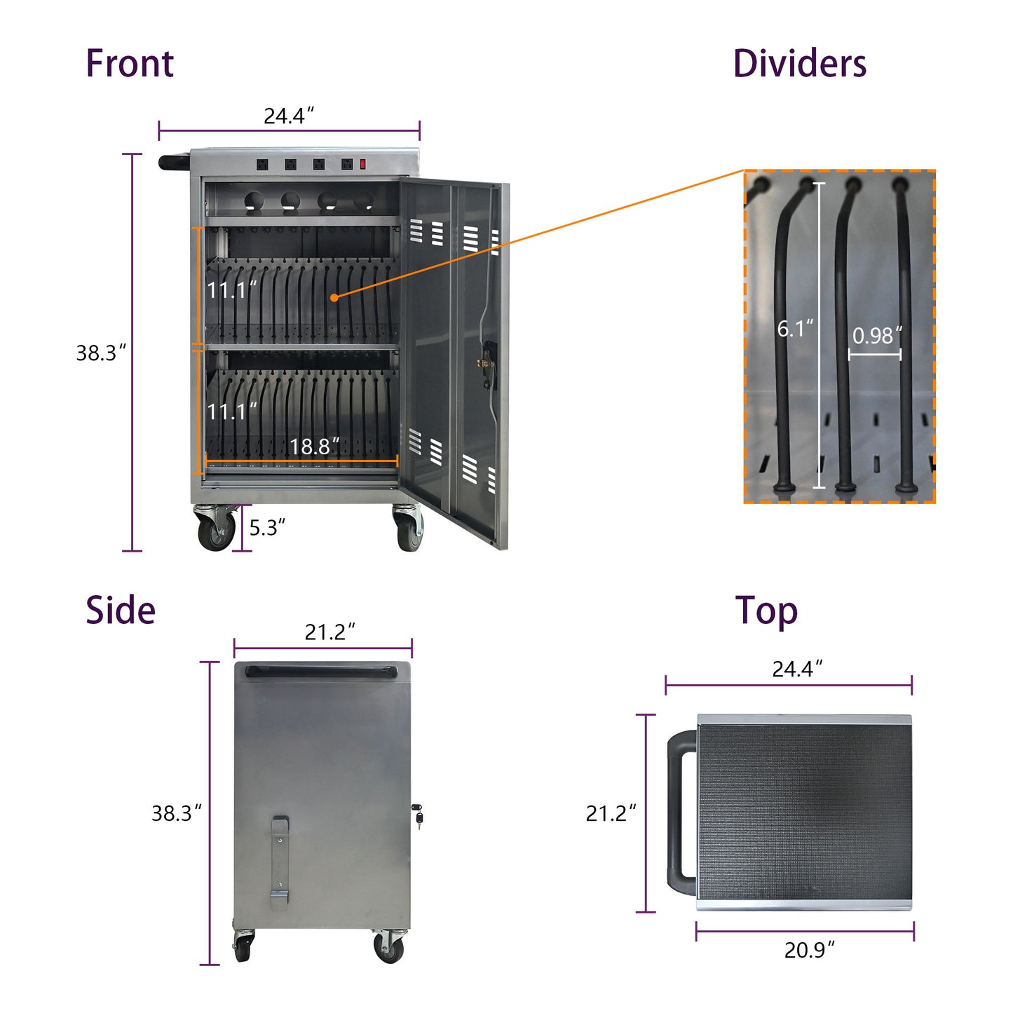 Mobile Charging Cart For Tablets Laptops 35, Device Capacity Matt Metal