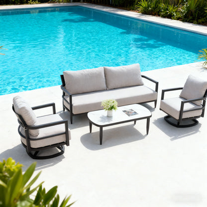 Outdoor Conversation Set With Chairs, Bench Sofa, Tables, Sunbrella Cushions
