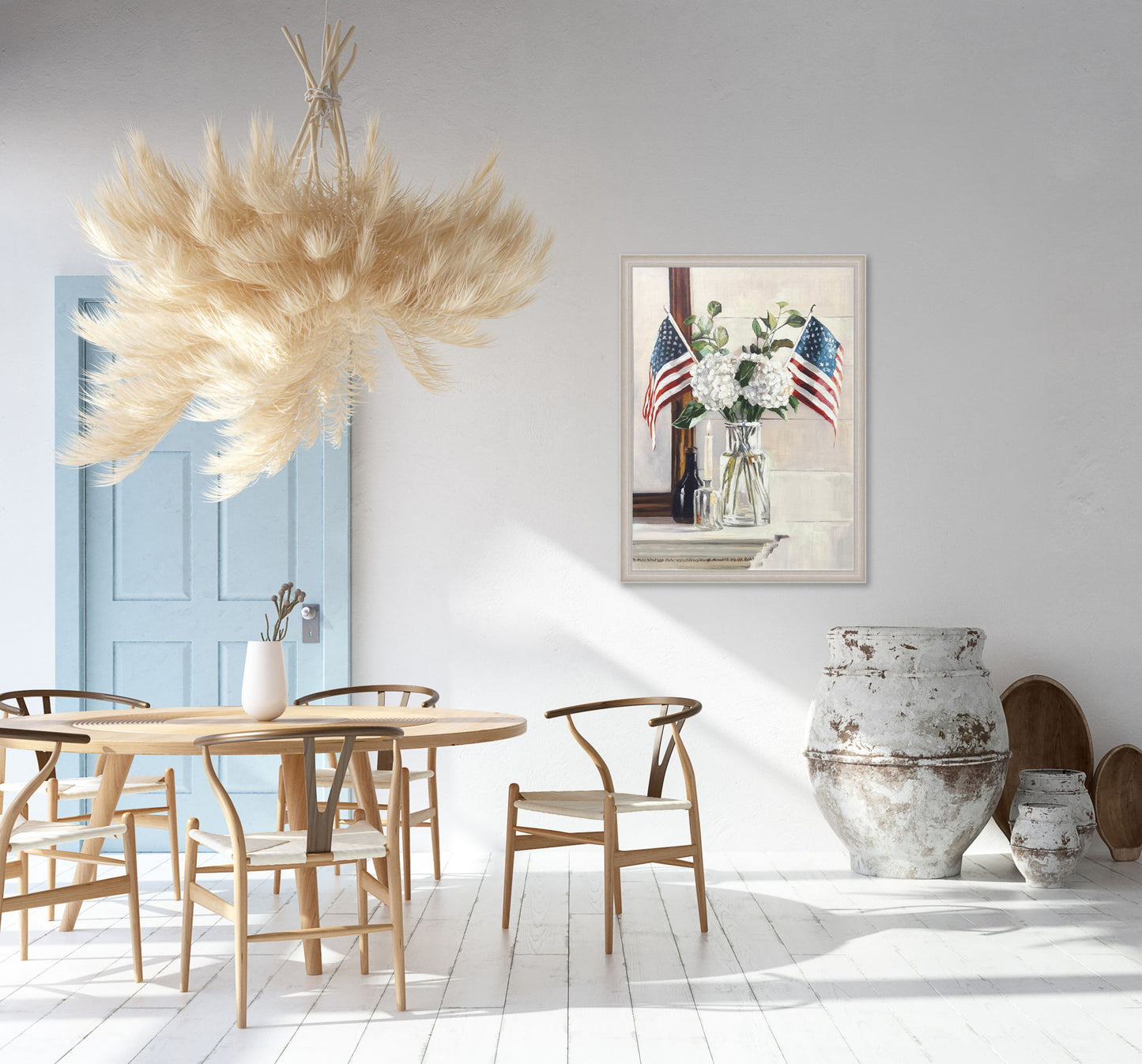Patriotic Petals Hand-Embellished Canvas In Frame - Ivory / Brown
