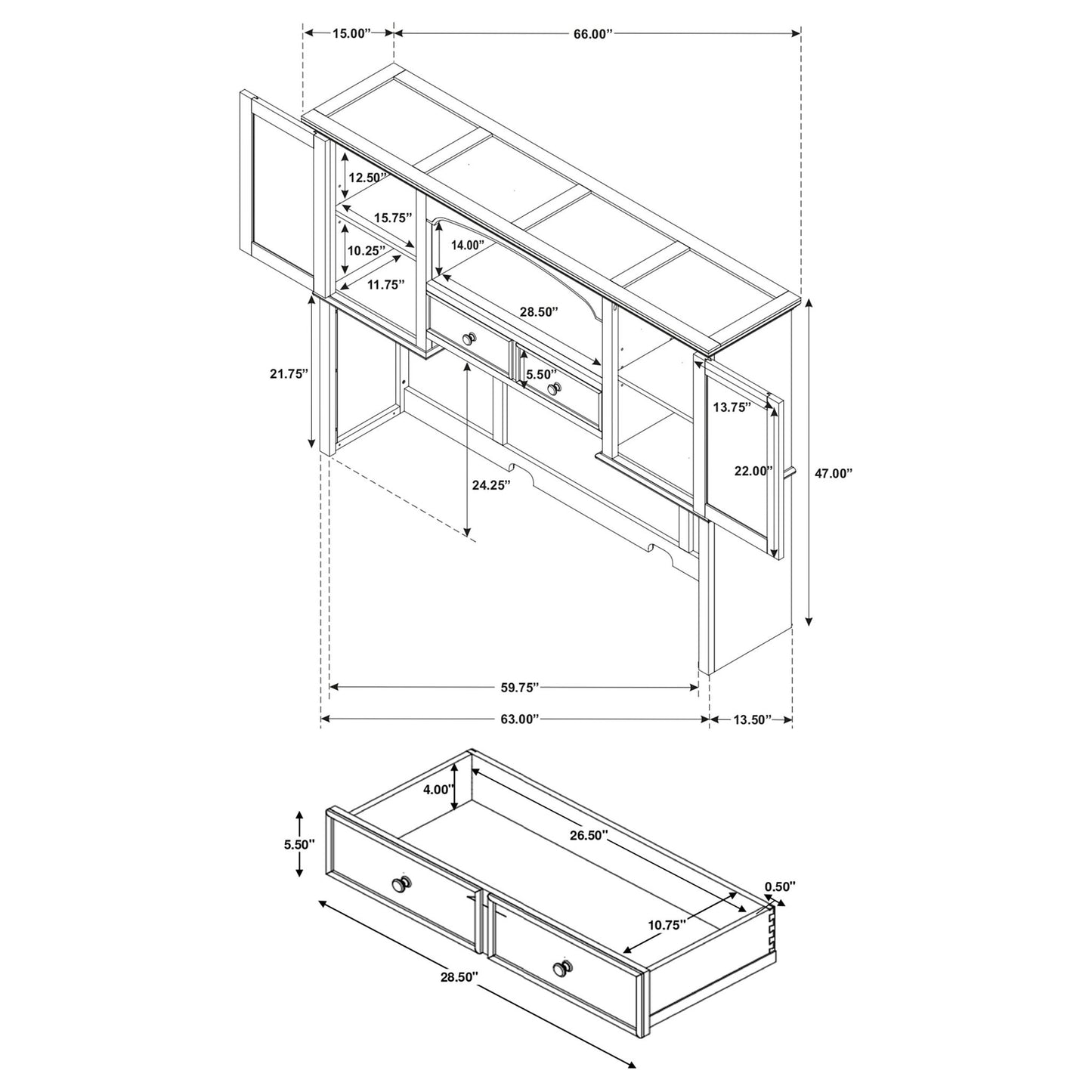 Stigham - 5 Drawer Credenza With Hutch - Oak