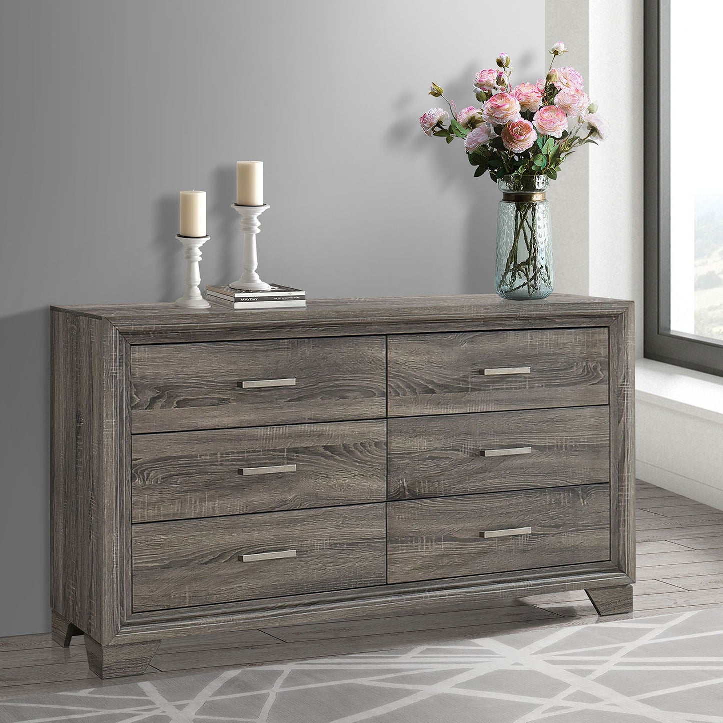 Funston - 6 Drawer Dresser Cabinet - Brown Oak
