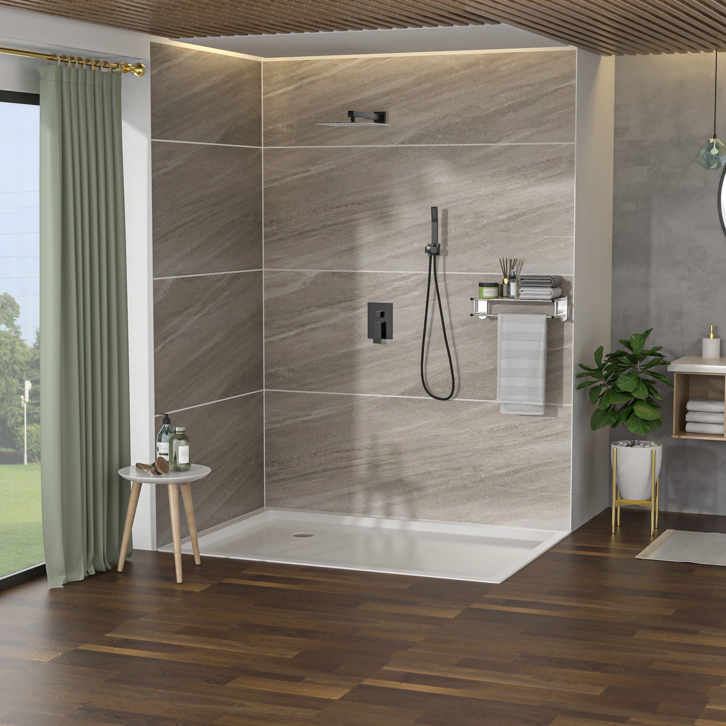 Dual Shower Head System With 12" Square Rain Shower And Rough In Valve