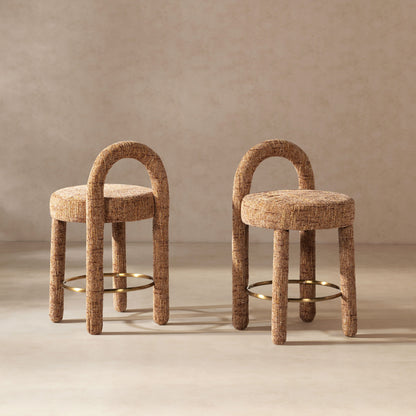 Penny - Round Arched Fully Upholstered Counter Stool (Set of 2) - Orange