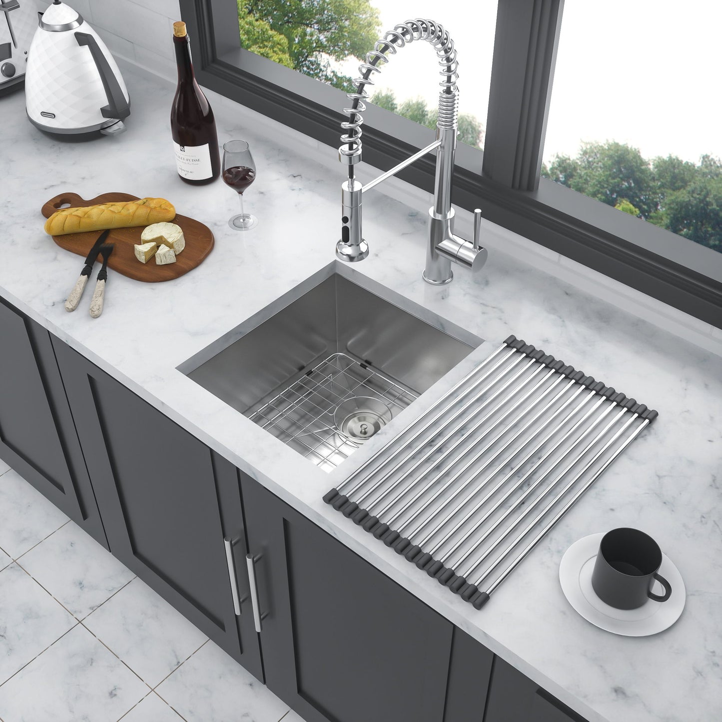 13" Undermount Stainless Steel Kitchen Sink 16 Gauge 9" Deep Single Bowl Basin - Brushed Nickel