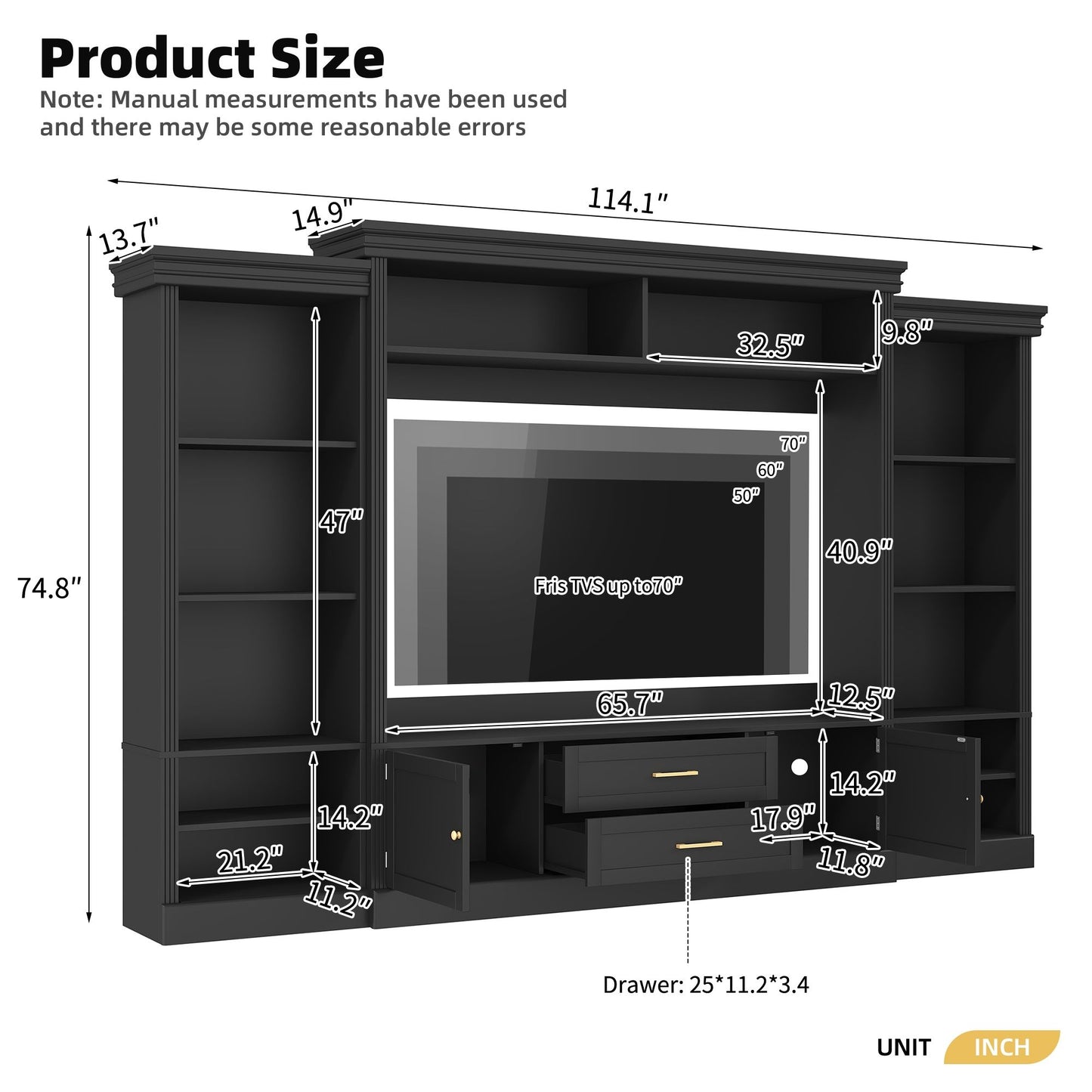 Elegant Entertainment Center Wall Unit With Bookshelves