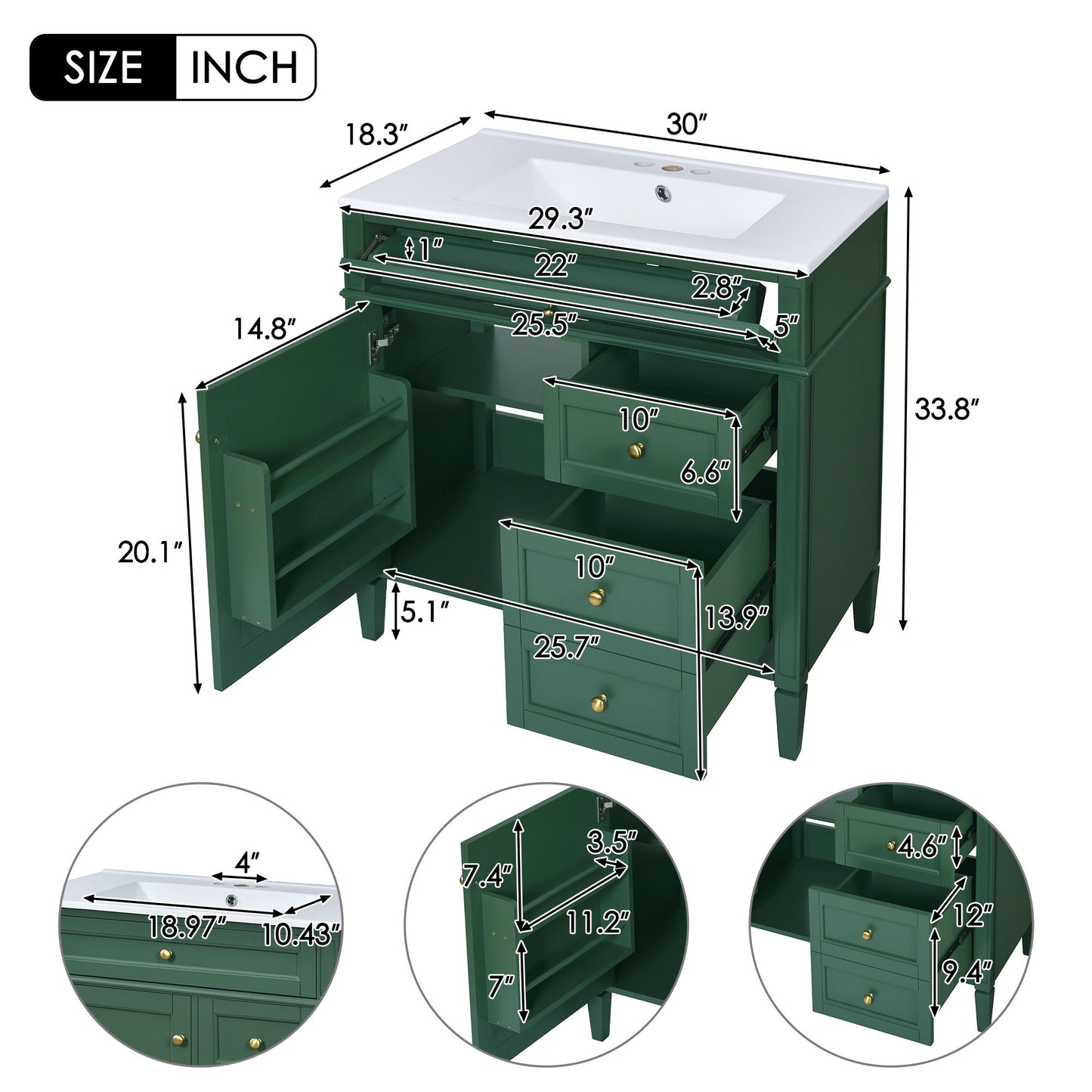 Bathroom Vanity With Top Sink, 2 Drawers & Tip Out Drawer