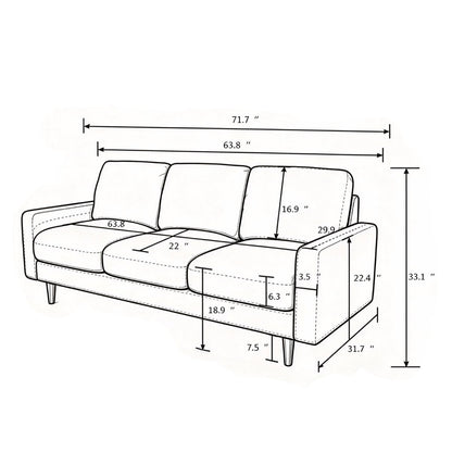 Modern Upholstered 3‑Seat Sofa Couch, Polyester Fabric Sofa With Accent Pillows, Loose Back Cushion For Living Room Apartment - Dark Blue