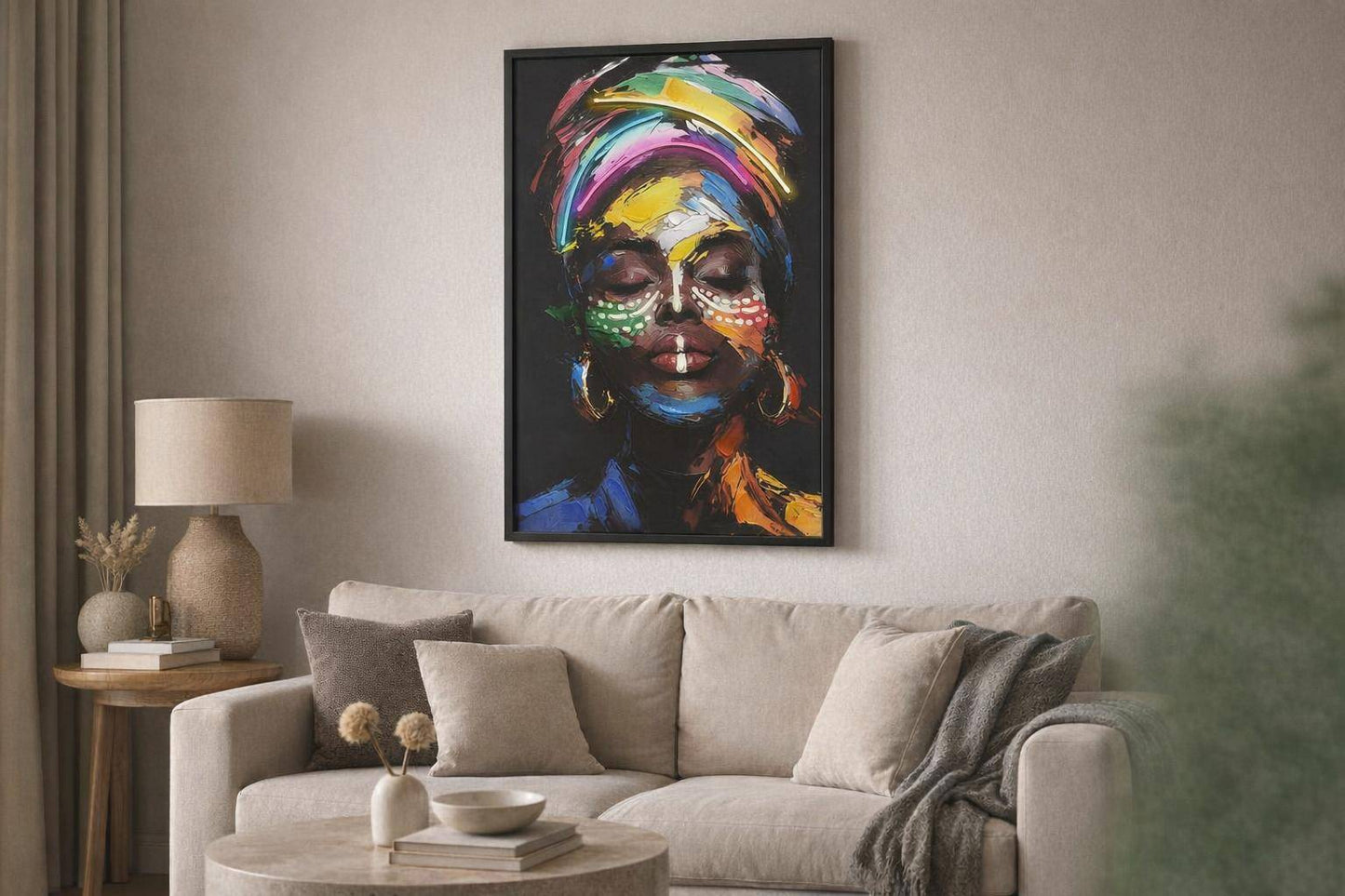 Chromatic Muse Hand-Embellished LED Canvas In Frame - Black / Multicolor