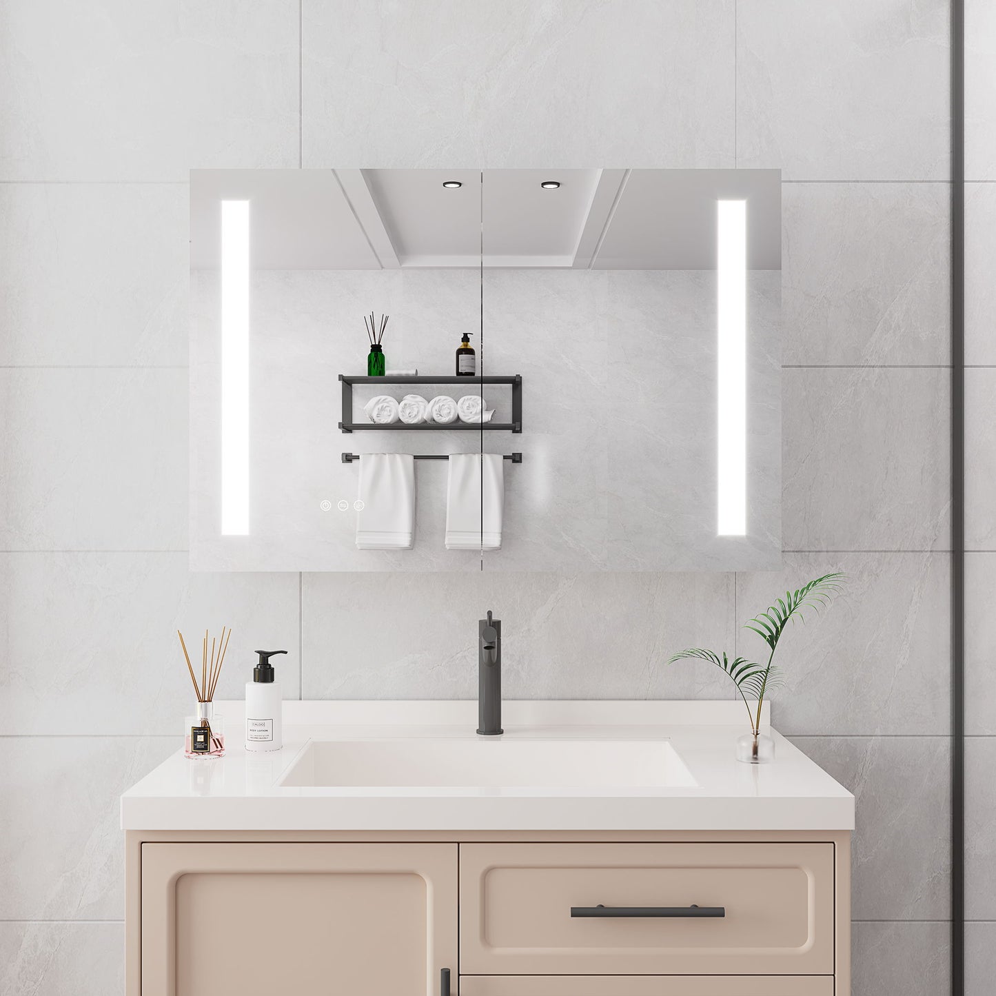 LED Medicine Cabinet With Mirror, Double Door With Defogger, Dimmer, Surface Mount