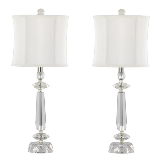 Karat - Contemporary Crystal Table Lamp (Set of 2) - Clear Crystal / Chrome / White Softback