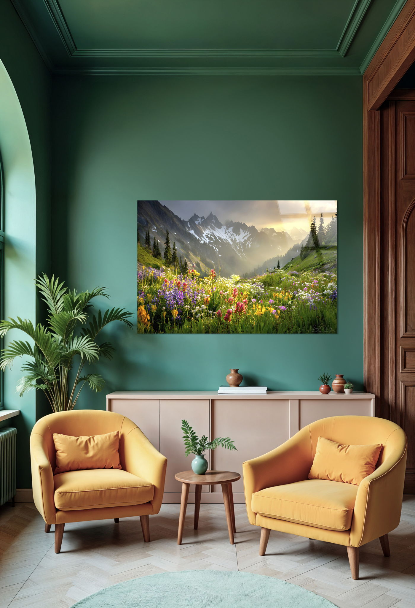 Alpine Wildflower Misty Tempered Glass - Green / Gold