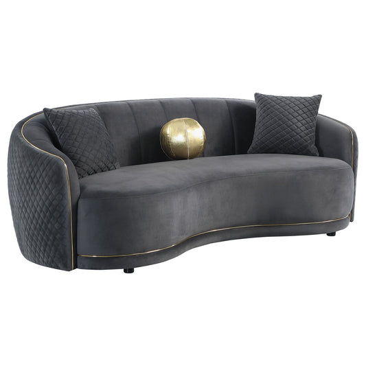 Luxe Upholstered Curved Sofa With Trim And Diamond Quilting - Dark Gray