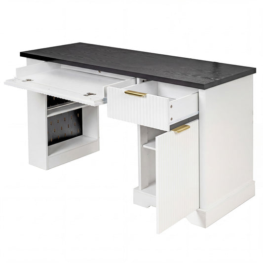 Modern Fluted Office Desk With Storage Cabinet