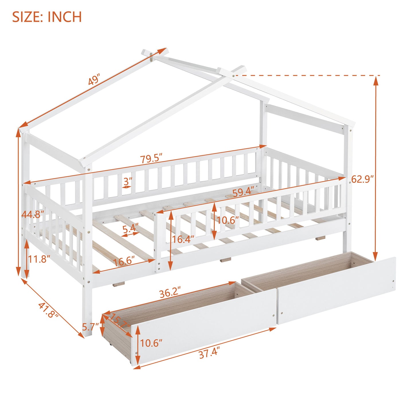 House Bed With 2 Drawers