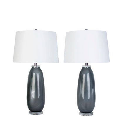 Crystal Breeze Art Glass & Crystal Table Lamp (Set of 2) - Gray Cloud / Clear Crystal