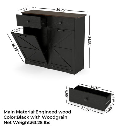 Double Tilt Out Trash Cabinet With Hideaway Drawer And Barn Door Style