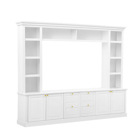 TV Stand With Bookcase, Storage Cabinet With 3 Adjustable Shelves, Living Room Entertainment Center - White