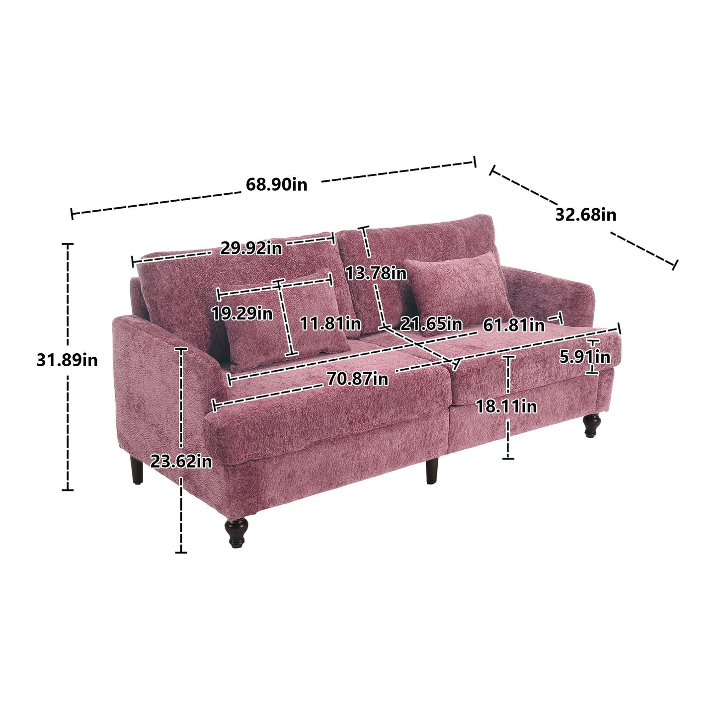 Mid Century Modern Fabric Loveseat Sofa, 2 Seat Upholstered Couch
