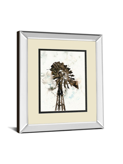Watercolor Windmill By Ladder - Mirror Framed Print Wall Art - Beige