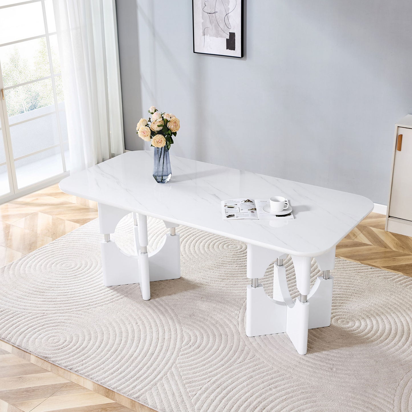 Modern Dining Table With Sleek Hollow-Out Frame And Accents
