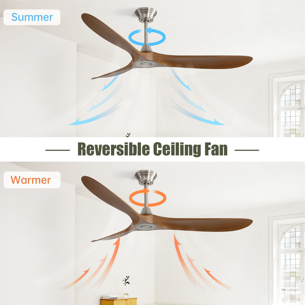 60" Outdoor Ceiling Fan Without Light With Smart App Control - Brushed Nickel