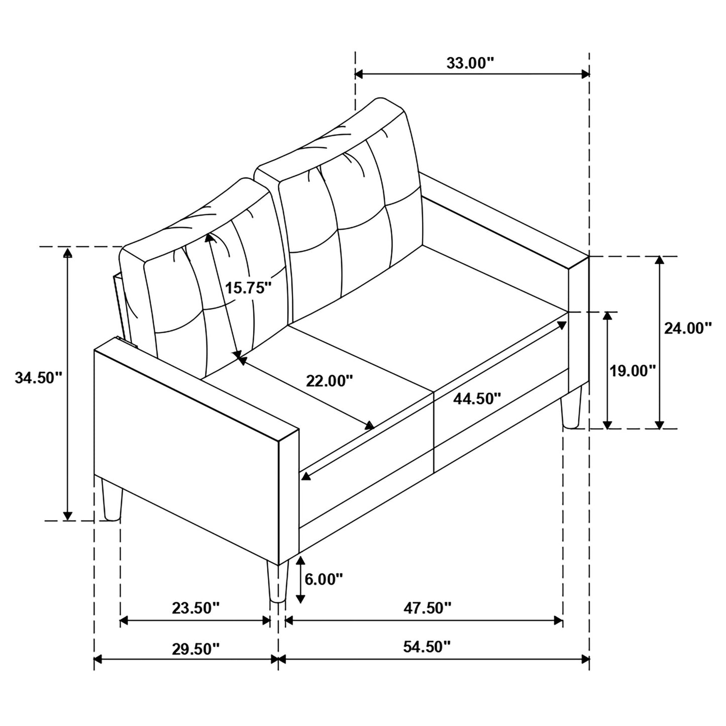Harvey - Tufted Loveseat With Track Arm Design