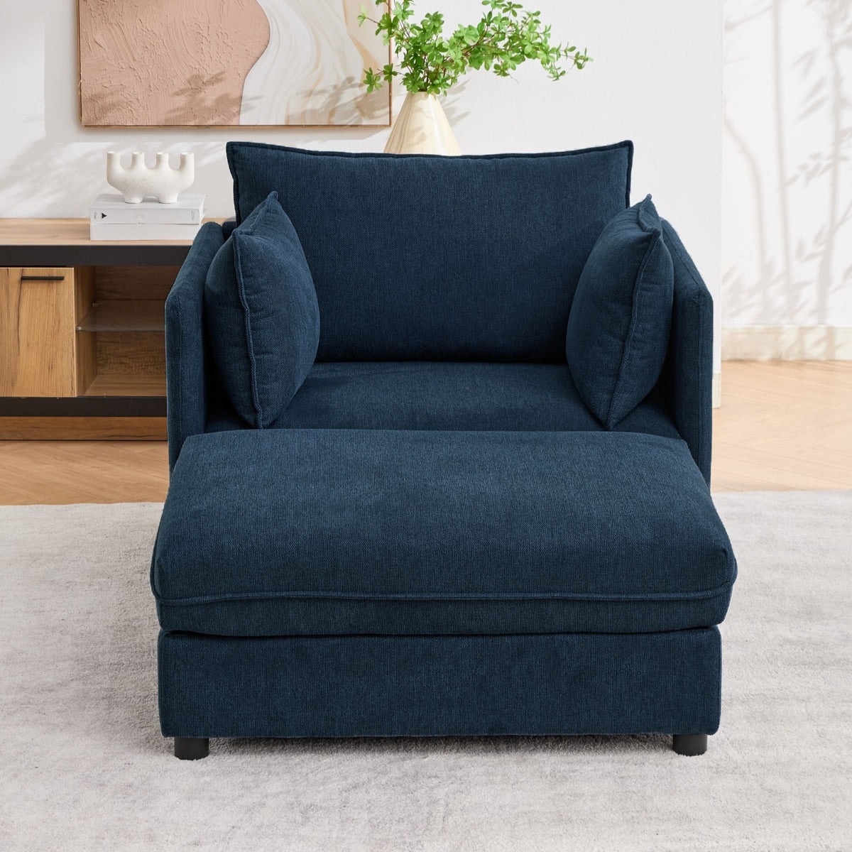 Oversized Deep Seat Accent Chair With Matching Storage Ottoman & Throw Pillows