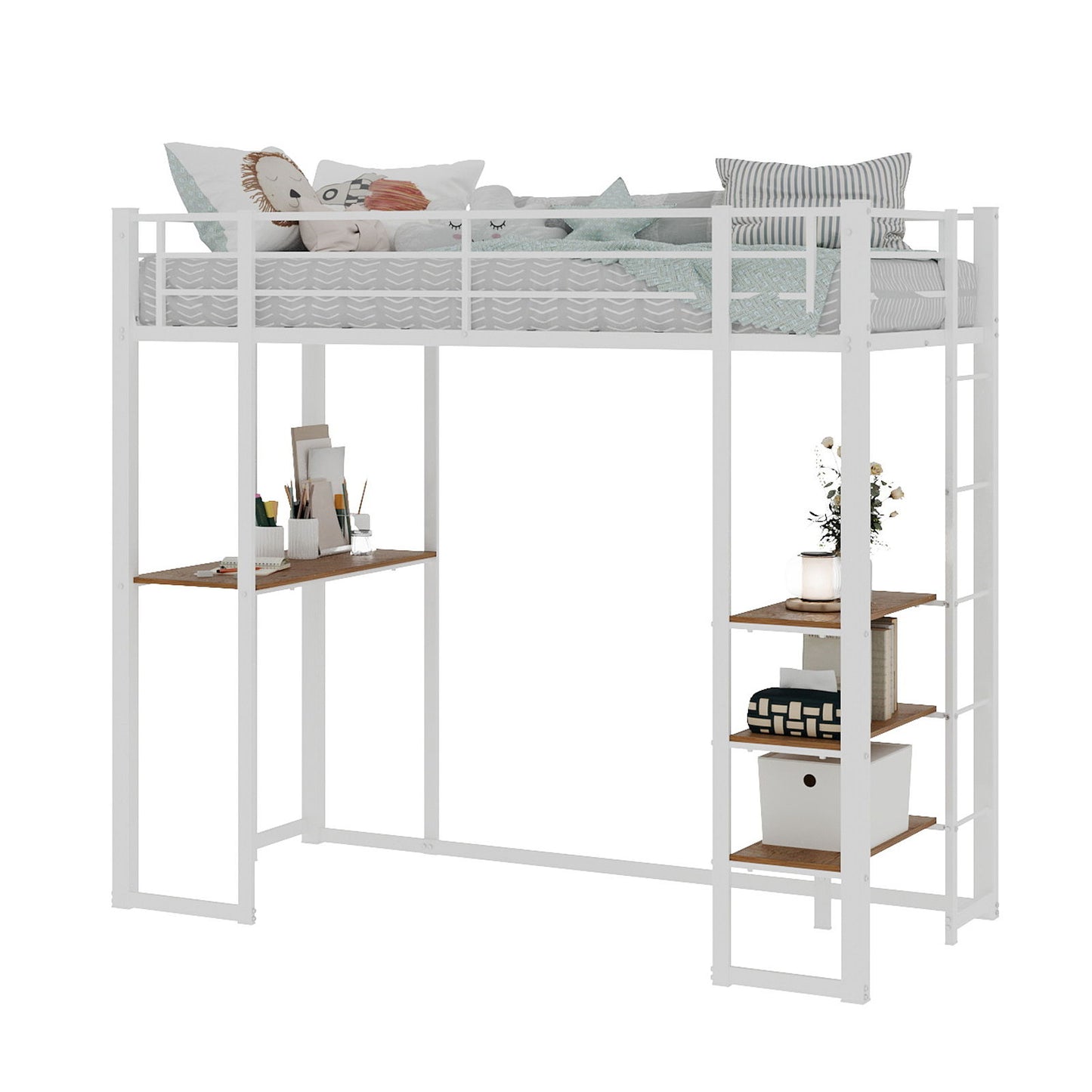 Bunk Bed With L-Shaped Desk And Dual Side Stairs