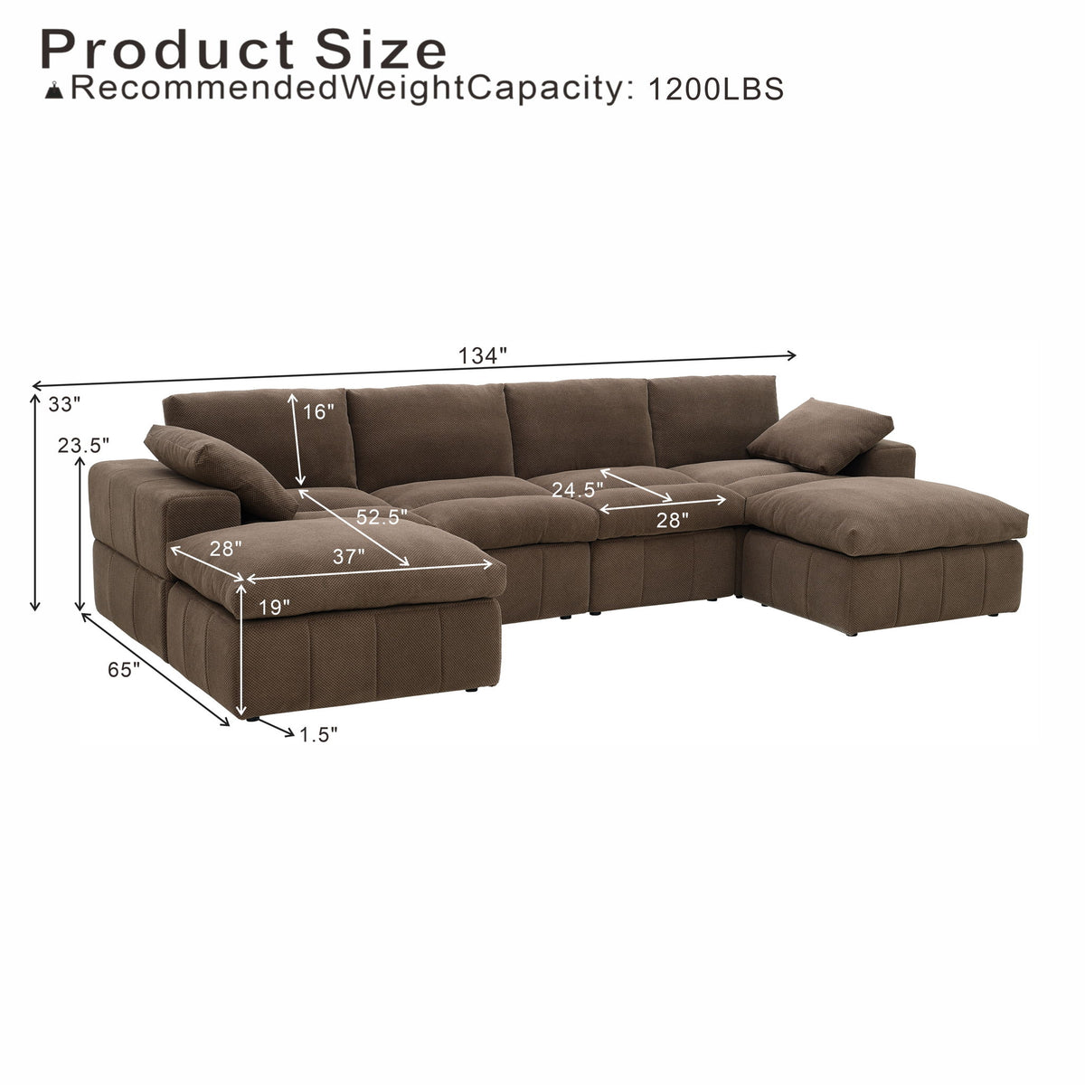 Sectional, Large Arms, Toss Pillows Included