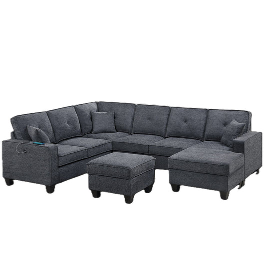 5 Piece Sectional Set With USB Port And Ottoman