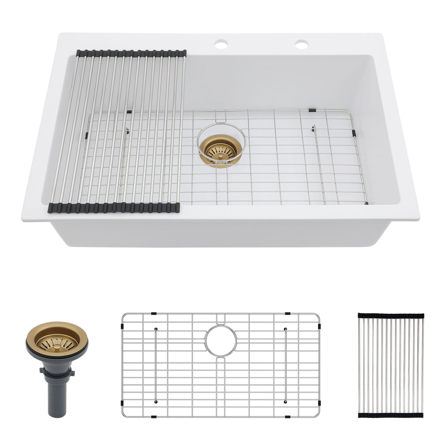 Quartz Kitchen Sink, Granite Composite, Drop In Sink With Durable Design