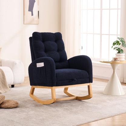 Ly-5104 - Accent Rocking Chair With Footrest & Storage Pocket For Living Room - Blue