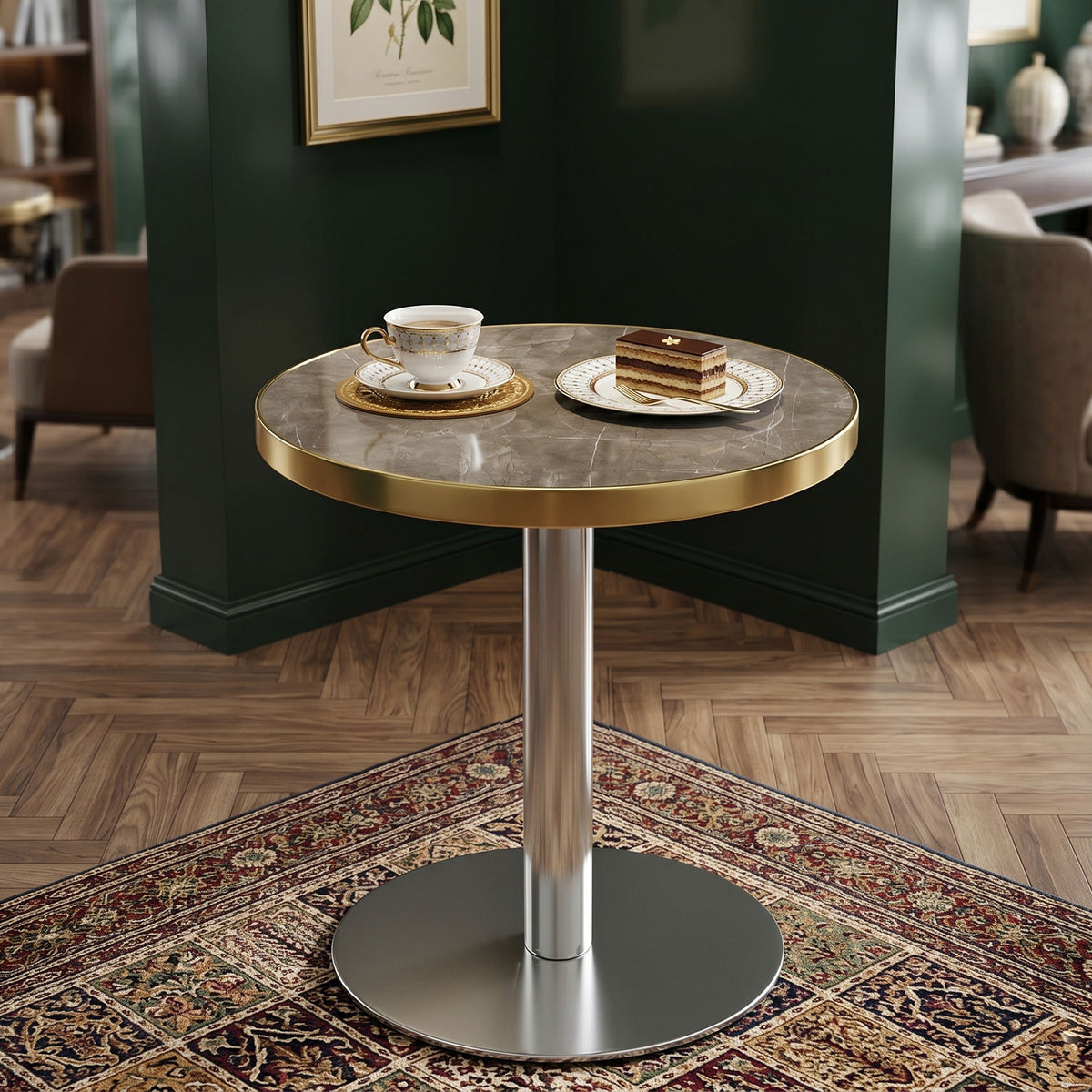 Round Bistro Table, Compact For Kitchen - Gray / Gold / Silver