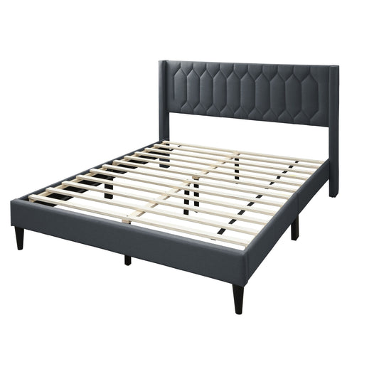 Platform Bed With Diamond Tufted Headboard