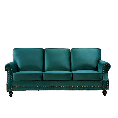 3 Seater Sofa With Nailhead Trim And Turned Legs For Living Room