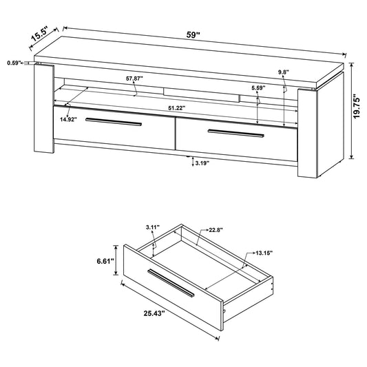 2 Drawer TV Console With Floating Top - Gray