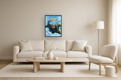 Skybound Roar I Hand-Embellished LED Canvas In Frame - Black / Blue