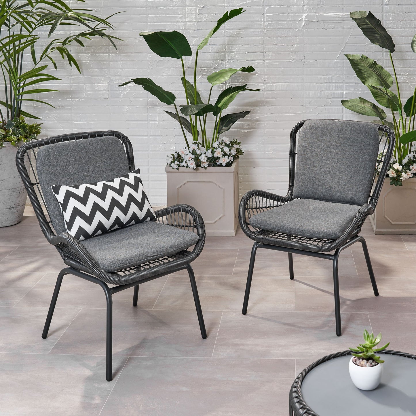 Outdoor Wicker Club Chair With Cushions (Set of 2)