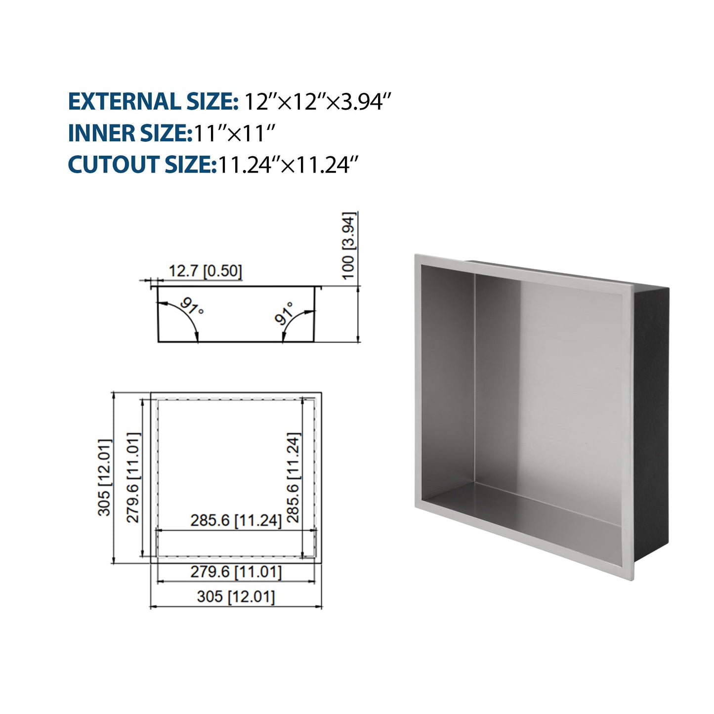 Stainless Steel Shower Niche With Seamless Design For Bathroom Storage