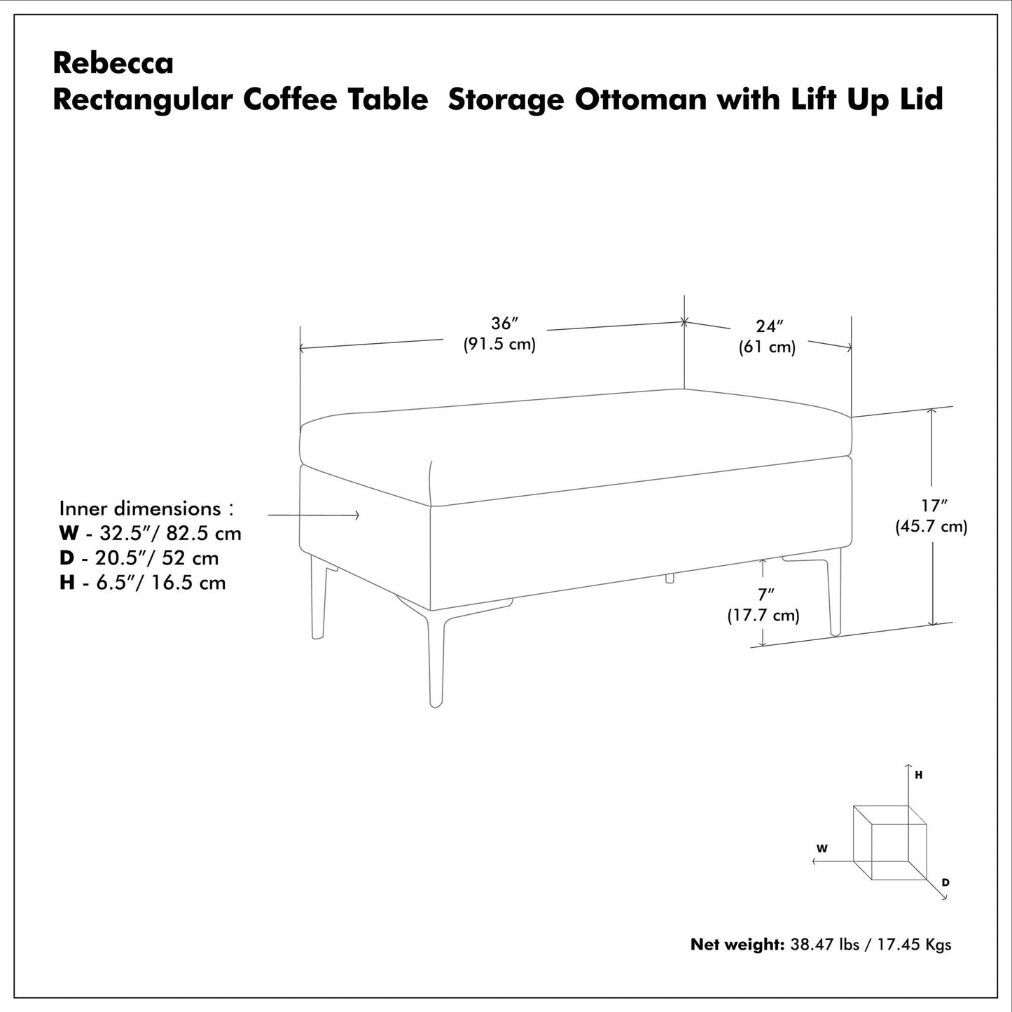 Rebecca - Multifunctional Coffee Table Storage Ottoman With Lift Up Lid