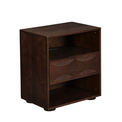 Nightstand With USB Ports & Outlet Hole, End Table With Drawer