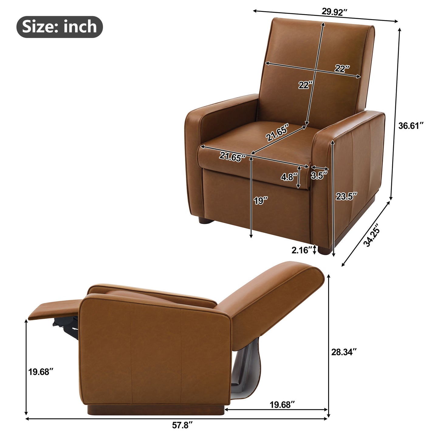 Manual Recliner Chair, 2 Position With 160° Adjustable Backrest For Living Room