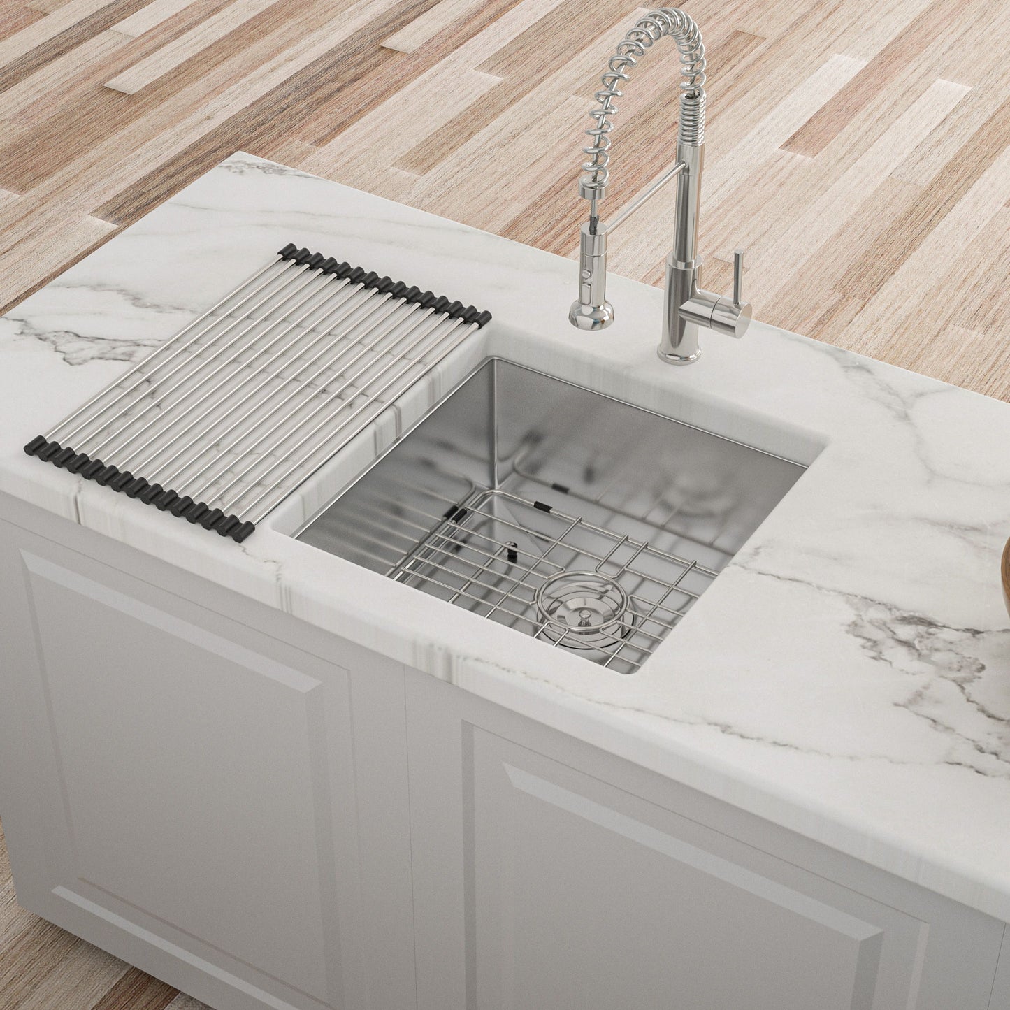 Modern Undermount Stainless Steel Kitchen Sink 16 Gauge, Deep Single Bowl