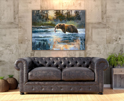 Catch At First Light - 48 X 36 - Hand-Embellished Canvas In Frame - Blue
