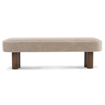 Indoor Upholstered Dining Bench - Khaki / Walnut