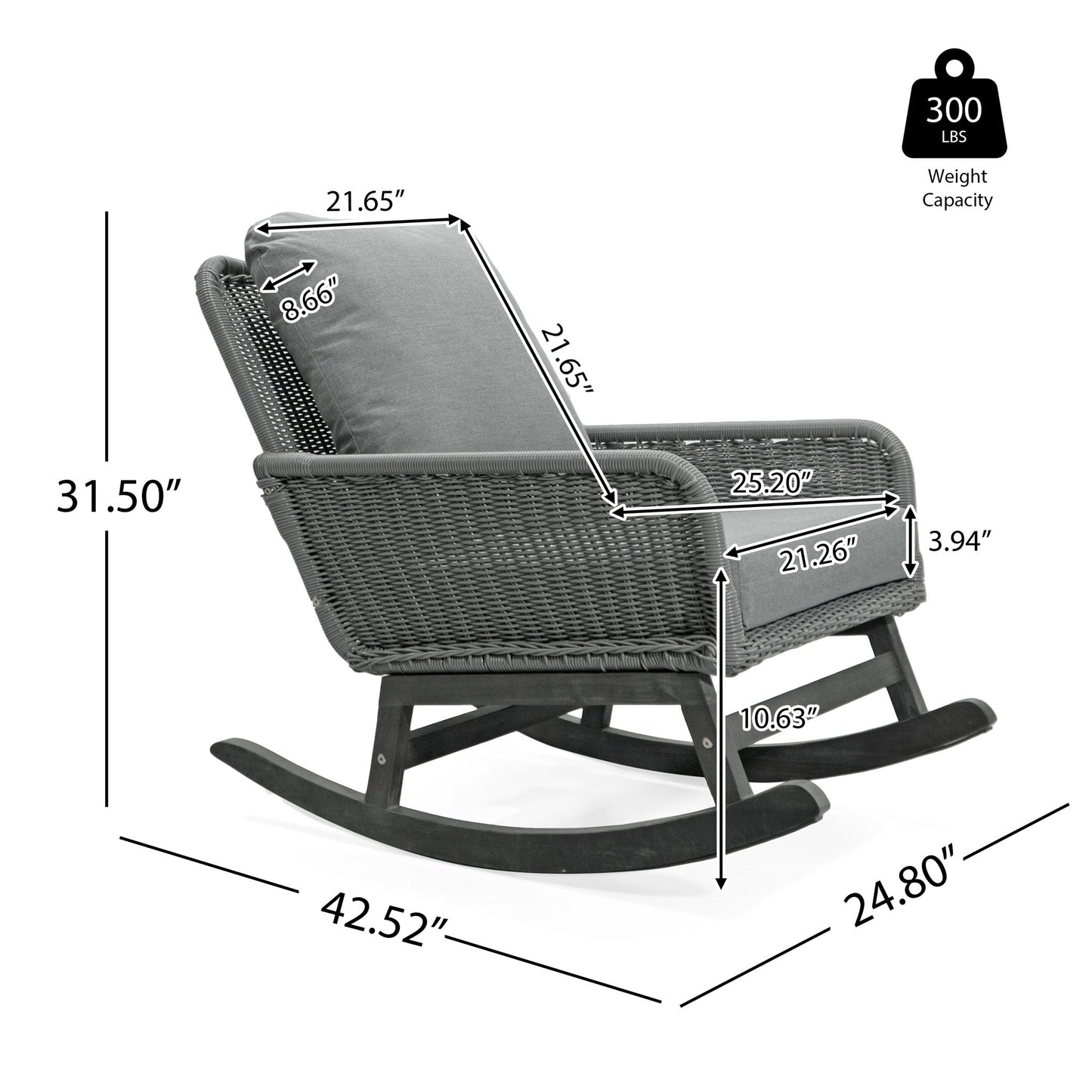 Contemporary Minimalist Wicker Rocking Chair With Soft Cushions