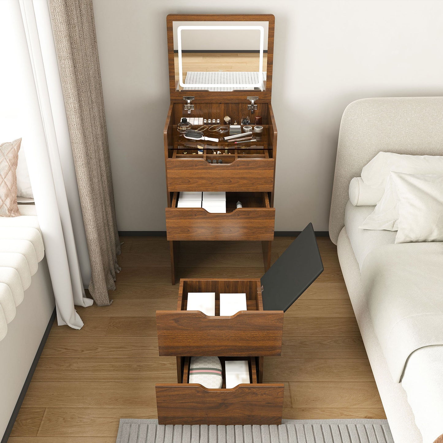 Vanity Desk With Lighted Mirror & Stool