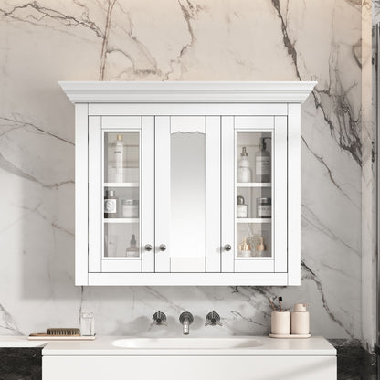 Bathroom Medicine Cabinet With Mirror, 5 Adjustable Closed Shelves, Wall-Mounted - White