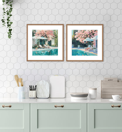 Poolside Blossom I Hand-Embellished Print In Frame - Green