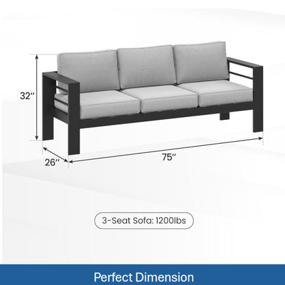 All-Weather Patio Sofa With Cushions, 3 Seat Outdoor Couch